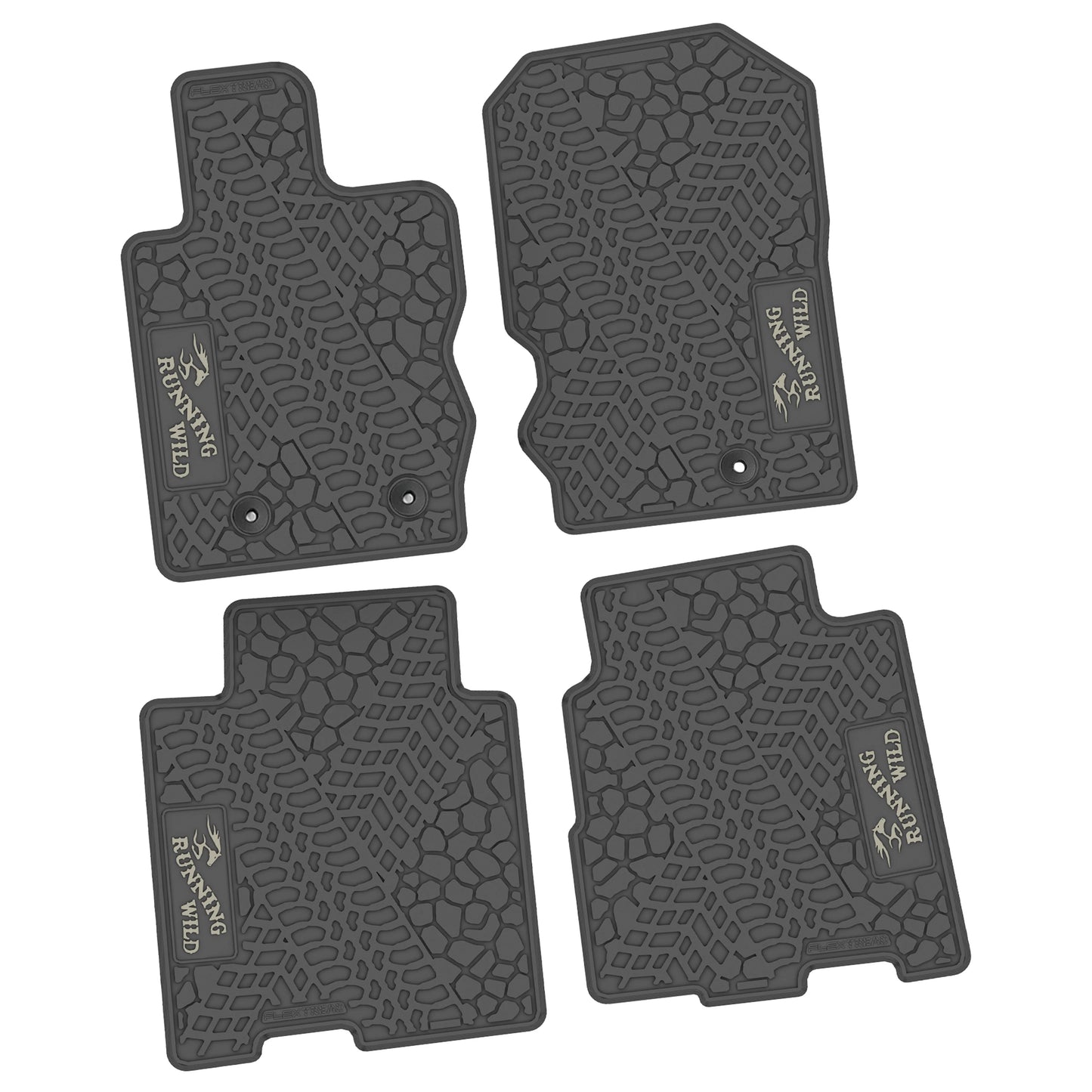 2021–2025 Ford Bronco 4-Door Custom Floor Mats (4-Piece) w/ Running Wild Logo