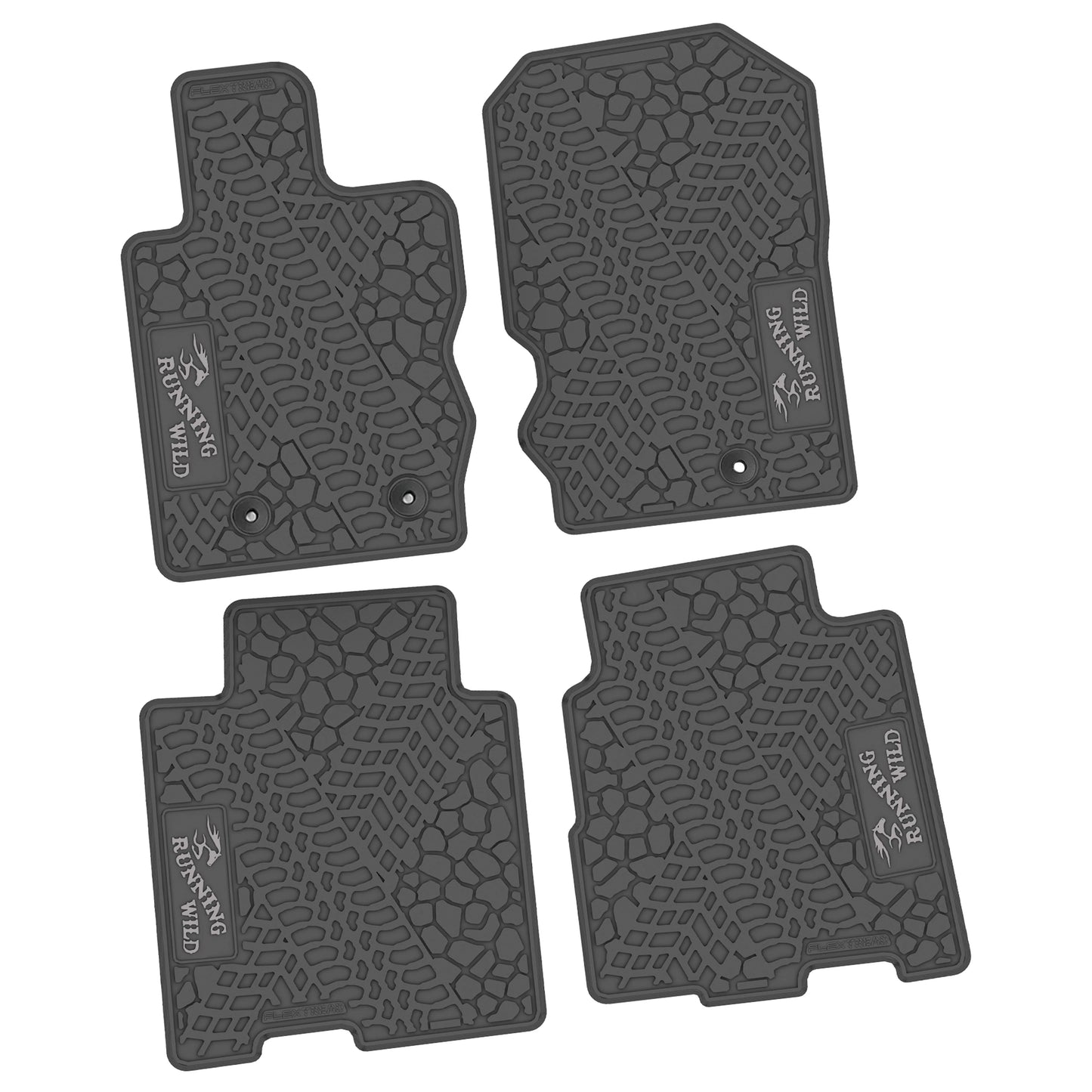2021–2025 Ford Bronco 4-Door Custom Floor Mats (4-Piece) w/ Running Wild Logo