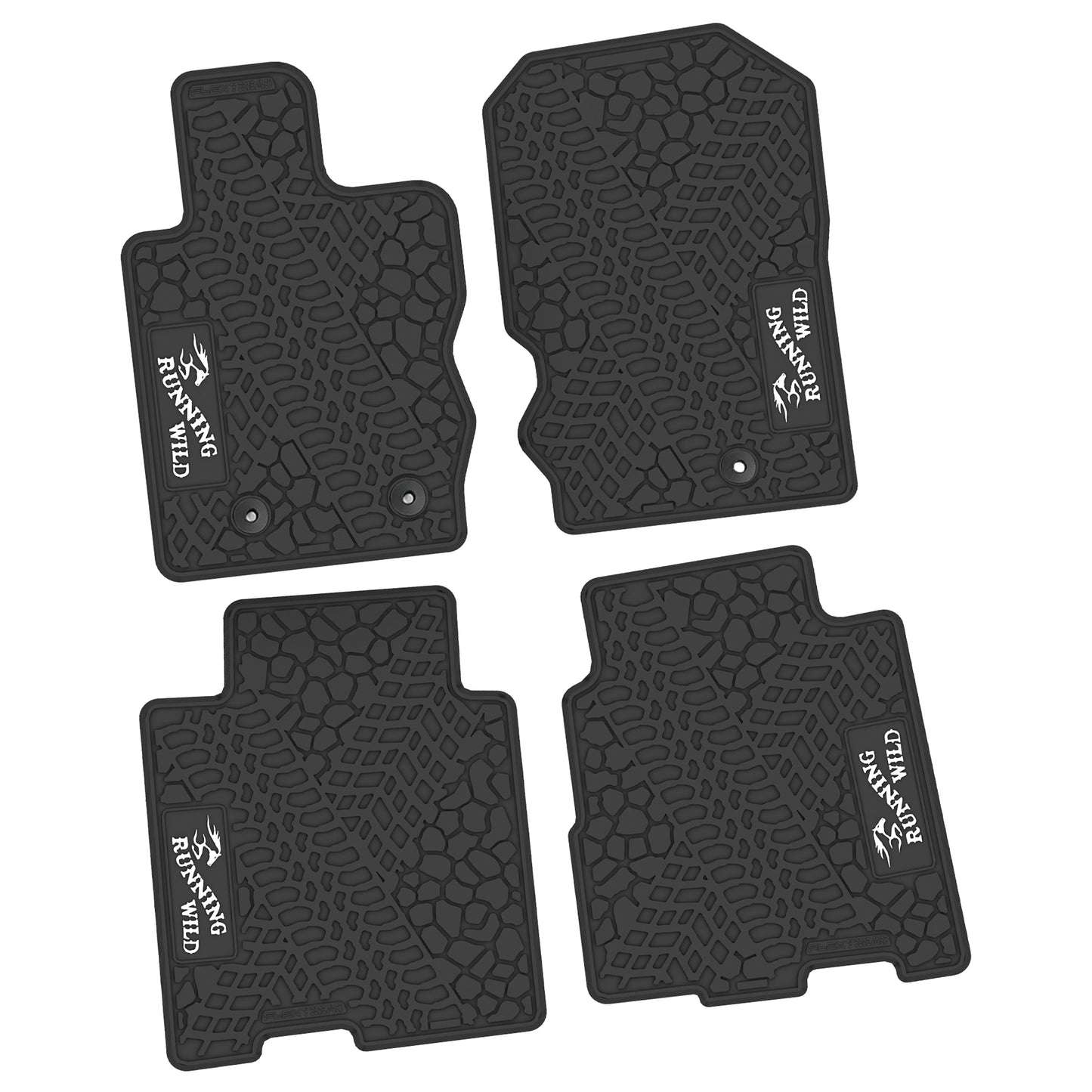 2021–2025 Ford Bronco 4-Door Custom Floor Mats (4-Piece) w/ Running Wild Logo