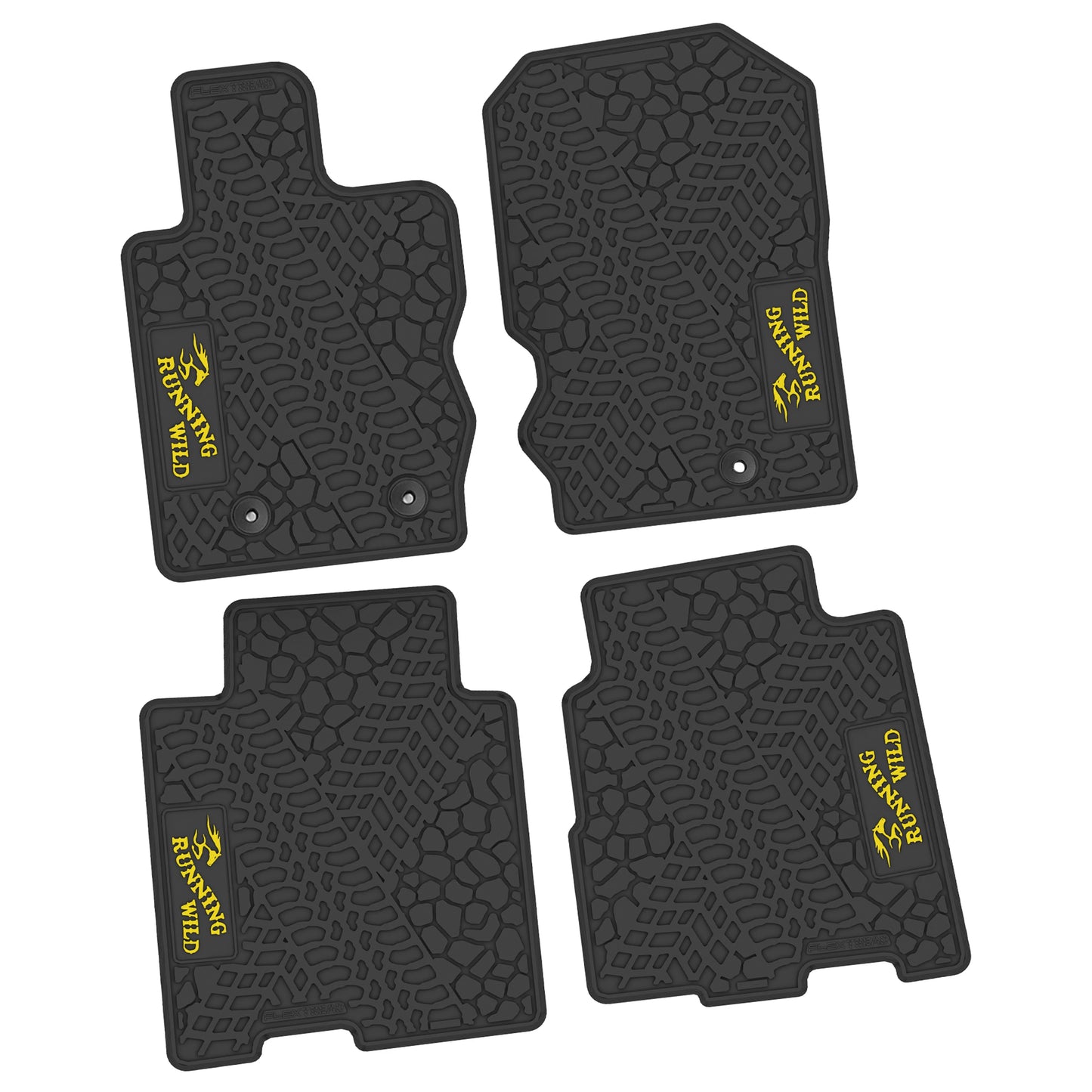 2021–2025 Ford Bronco 4-Door Custom Floor Mats (4-Piece) w/ Running Wild Logo