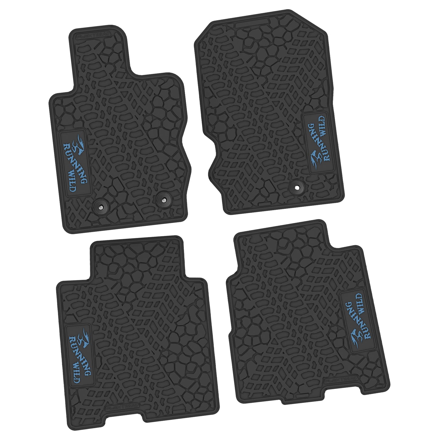 2021–2025 Ford Bronco 4-Door Custom Floor Mats (4-Piece) w/ Running Wild Logo