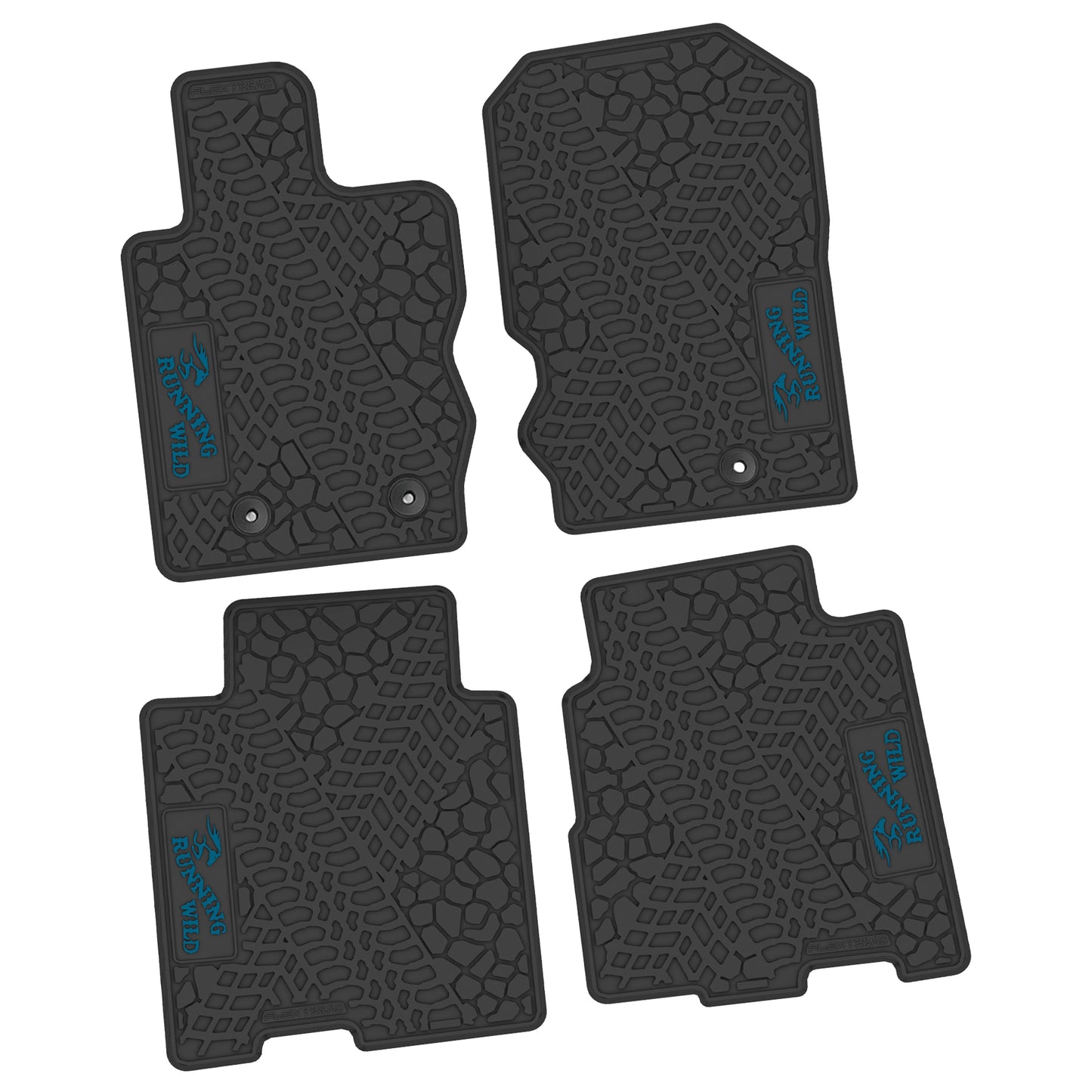 2021–2025 Ford Bronco 4-Door Custom Floor Mats (4-Piece) w/ Running Wild Logo