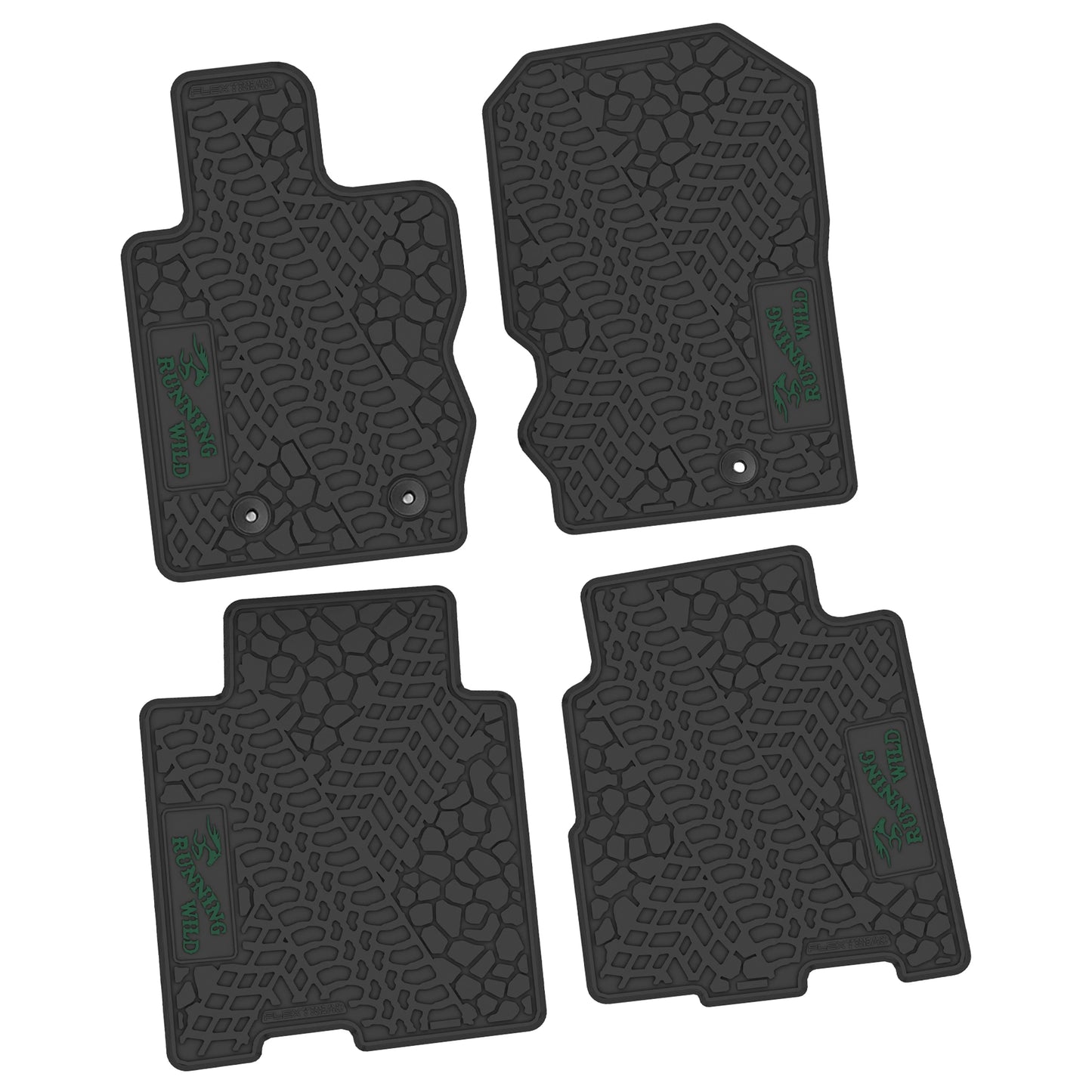 2021–2025 Ford Bronco 4-Door Custom Floor Mats (4-Piece) w/ Running Wild Logo