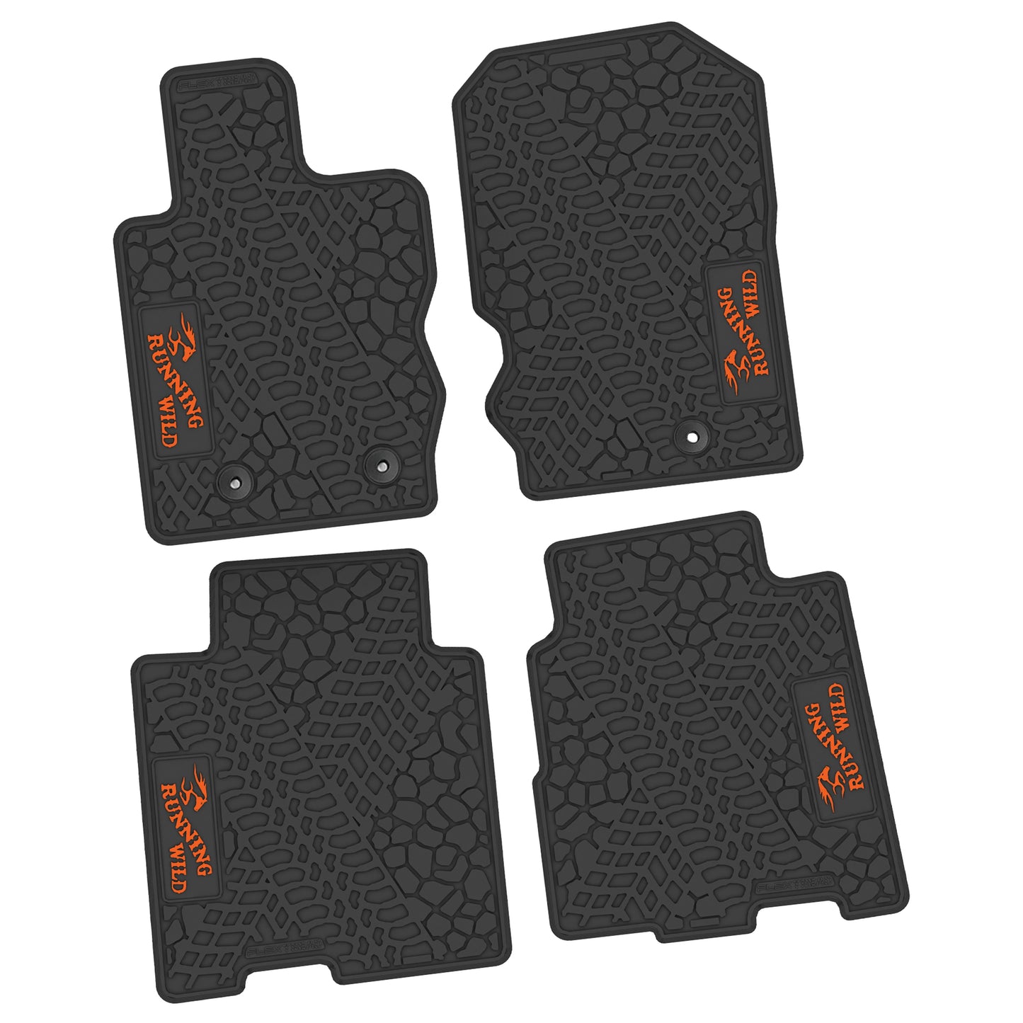 2021–2025 Ford Bronco 4-Door Custom Floor Mats (4-Piece) w/ Running Wild Logo