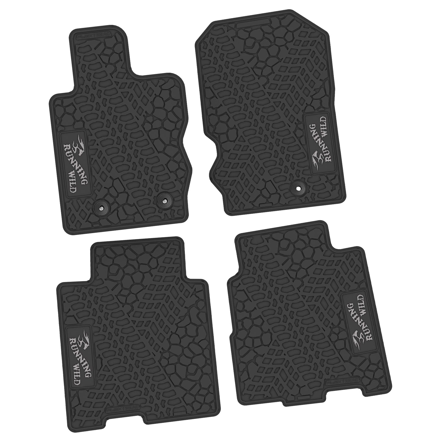 2021–2025 Ford Bronco 4-Door Custom Floor Mats (4-Piece) w/ Running Wild Logo