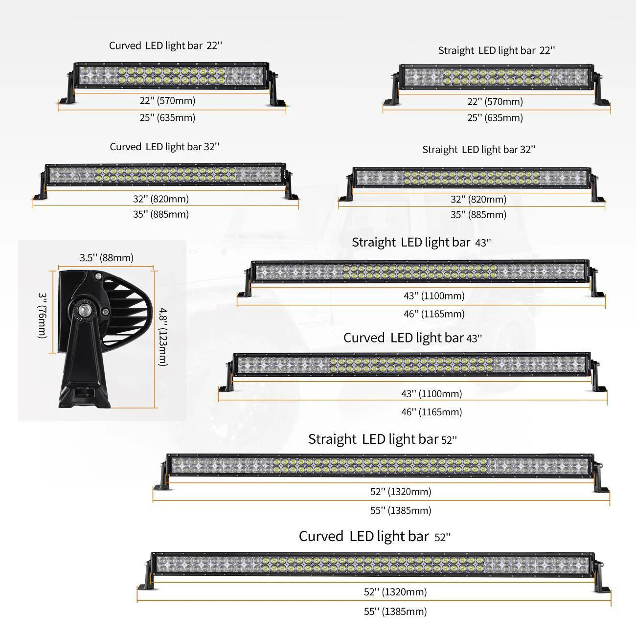 Light Bar for SUV ATV UTV Trucks Pickup Boat 22"/32"/42" V-Series RGB Straight/Curved 5D lens Combo Beam Double Row LED
