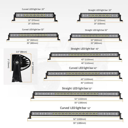 Light Bar for SUV ATV UTV Trucks Pickup Boat 22"/32"/42" V-Series RGB Straight/Curved 5D lens Combo Beam Double Row LED
