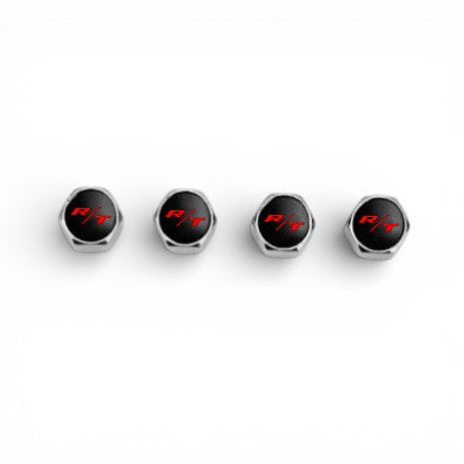R/T Silver Keychain & Tire Valve Caps Set Zinc Alloy Chrome Cap Kit