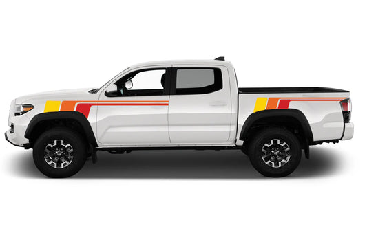 Racing retro vintage stripes (Yellow, Orange, Red) Compatible with Toyota Tacoma Double Cab