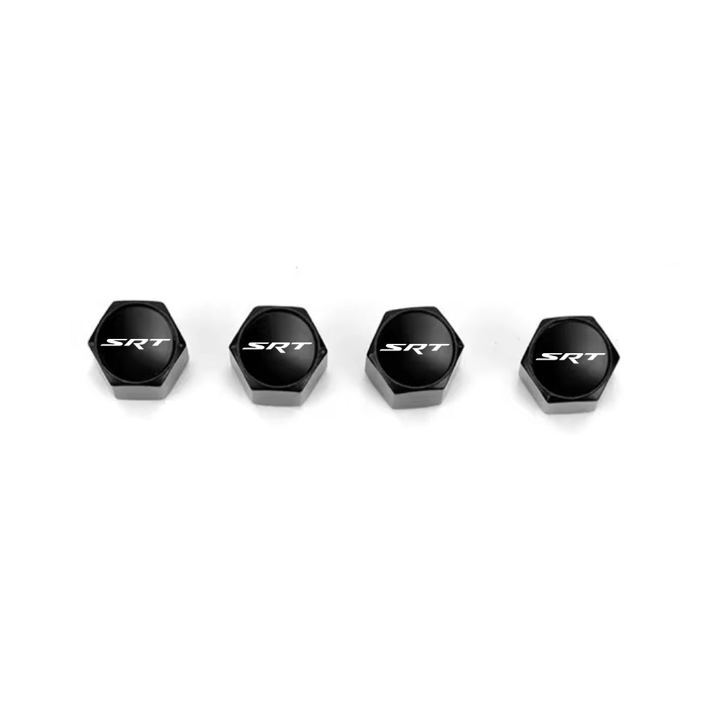 SRT Black Keychain & Tire Valve Cap Set Zinc Alloy Black Caps Kit