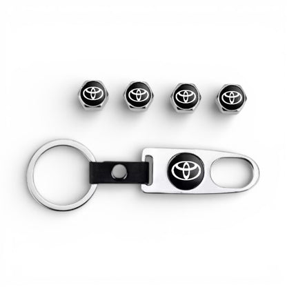 Toyota Chrome Keychain & Tire Valve Caps Set Zinc Alloy