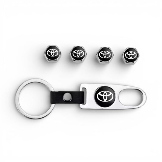 Toyota Chrome Keychain & Tire Valve Caps Set Zinc Alloy