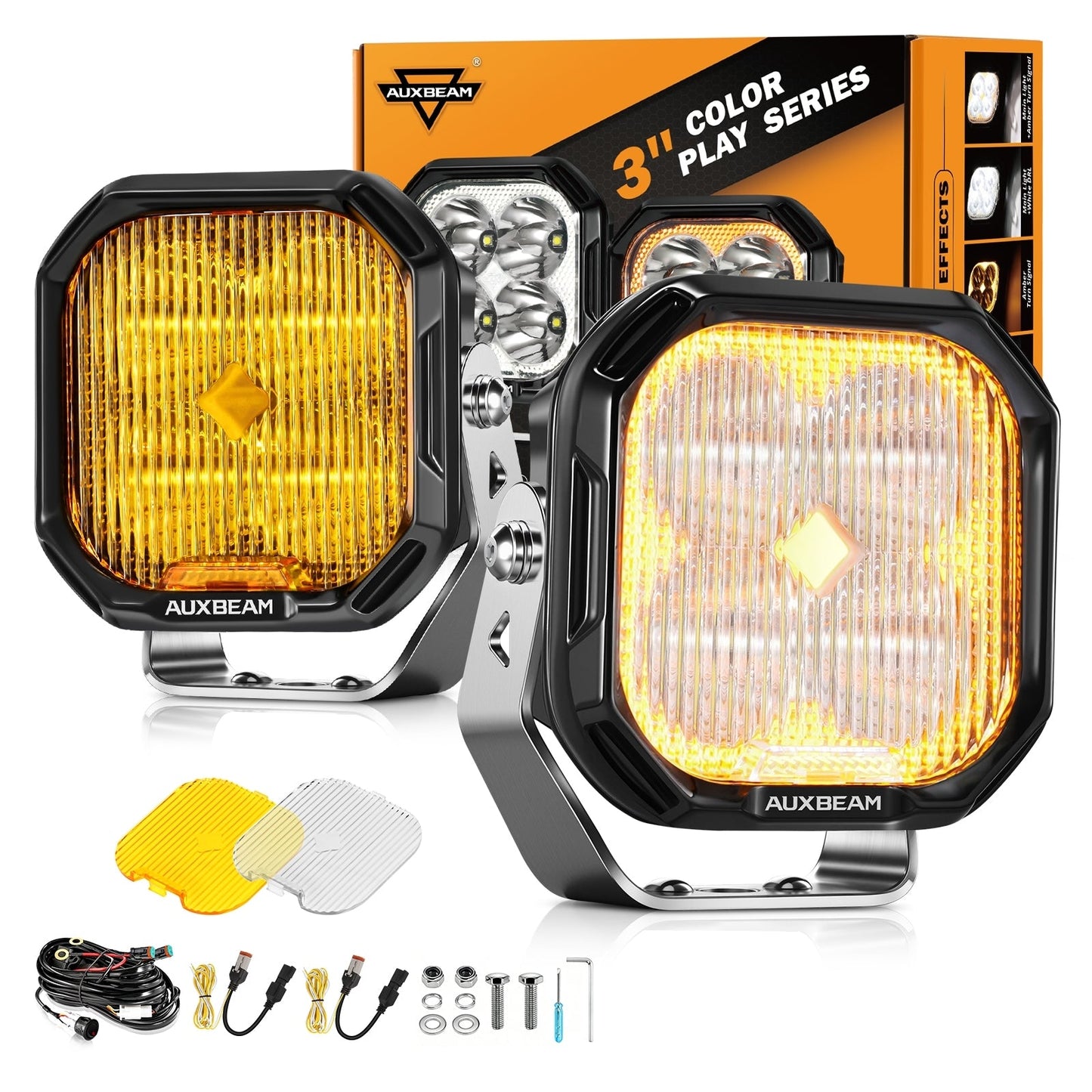 Color Play Series 3 Inch 116W RGB LED Pod Lights Flood Off Road Lights With 8 Backlight Options