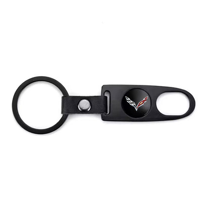 C7 Corvette Black Keychain & Tire Valve Caps Set Zinc Alloy Black Cap Kit