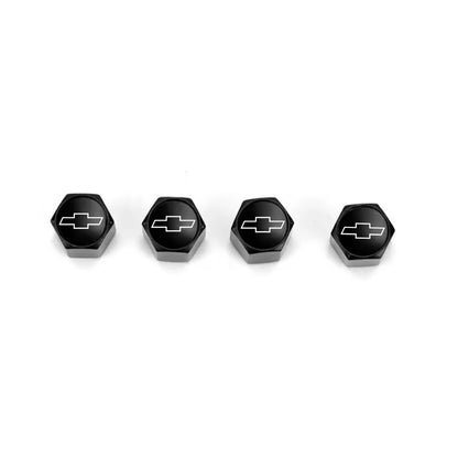 Chevy Black Bowtie Keychain & Tire Valve Caps Set Zinc Alloy Black Cap Kit