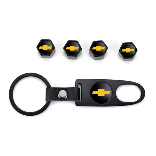 Chevy Gold Bowtie Keychain & Valve Cap Bundle – Black
