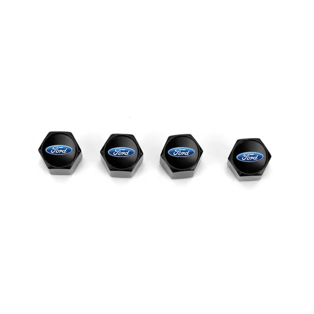 Ford Black Keychain & Tire Valve Caps Set Zinc Alloy Black Cap Kit