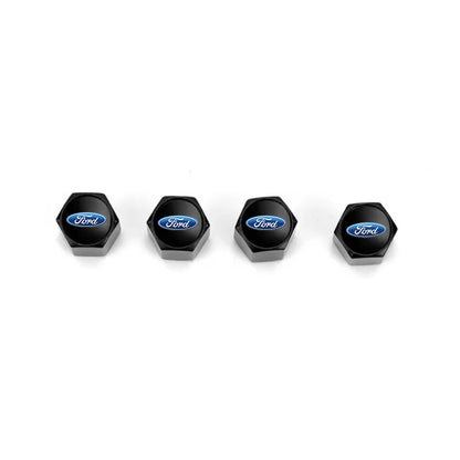 Ford Black Keychain & Tire Valve Caps Set Zinc Alloy Black Cap Kit