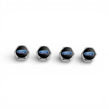 Ford Silver Keychain & Tire Valve Caps Set Zinc Alloy Chrome Cap Kit