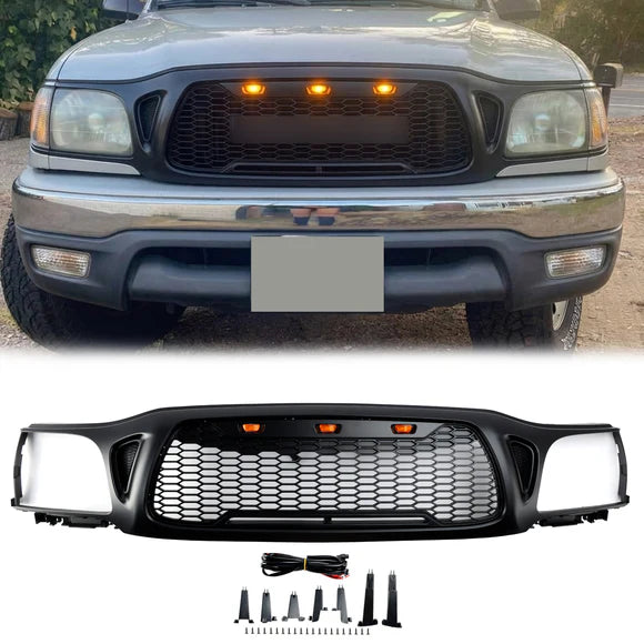 2001-2004 Toyota Tacoma Honeycomb Front Bumper Grill Replacement Black Grille W/ Letter & LED