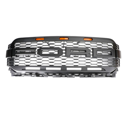 Aftermarket Raptor Style Matte Black Front Grille w/ LED for Ford F-150 2021–2023