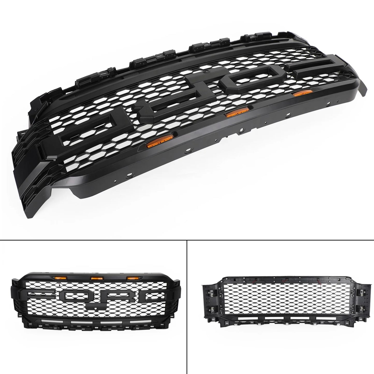 Aftermarket Raptor Style Matte Black Front Grille w/ LED for Ford F-150 2021–2023