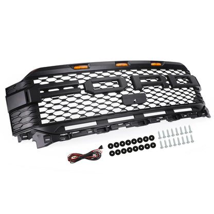 Aftermarket Raptor Style Matte Black Front Grille w/ LED for Ford F-150 2021–2023