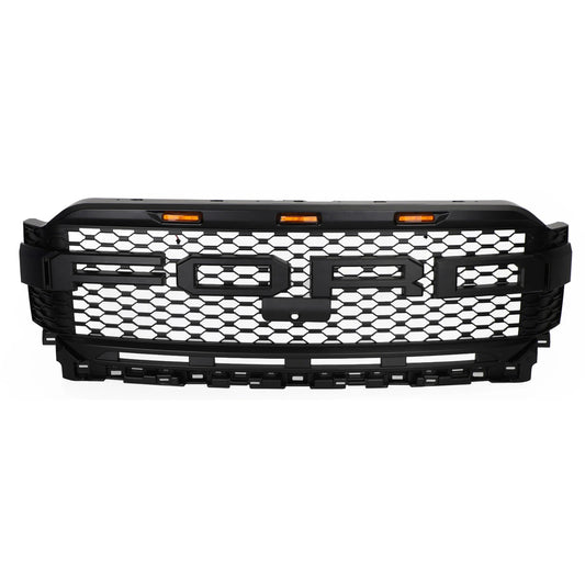 Aftermarket Raptor Style Matte Black Front Grille w/ LED for Ford F-150 2021–2023