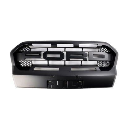 Aftermarket Raptor Style Honeycomb Black Front Grille w/ 3 White LED Lights for Ford Ranger 2019–2023