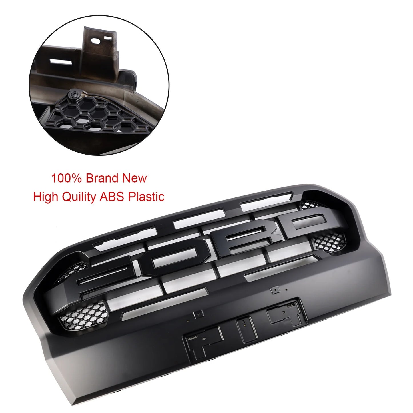 Aftermarket Raptor Style Honeycomb Black Front Grille w/ 3 White LED Lights for Ford Ranger 2019–2023