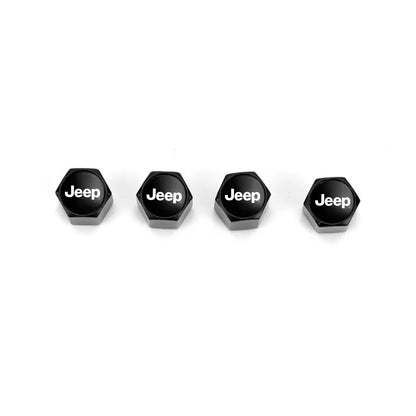 Jeep Black Keychain & Tire Valve Cap Set Zinc Alloy Black Caps Kit