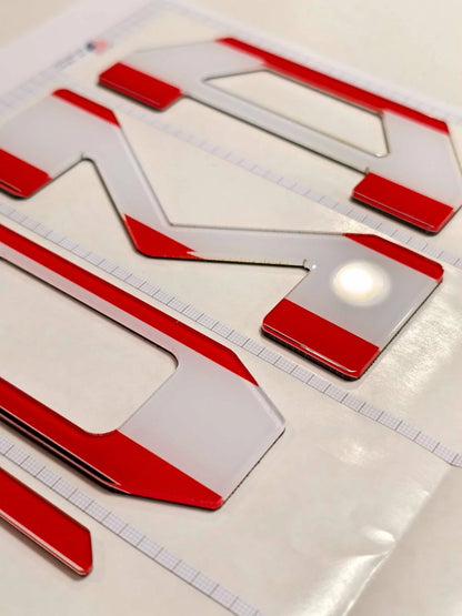 Metallic red and silver car emblem stickers 