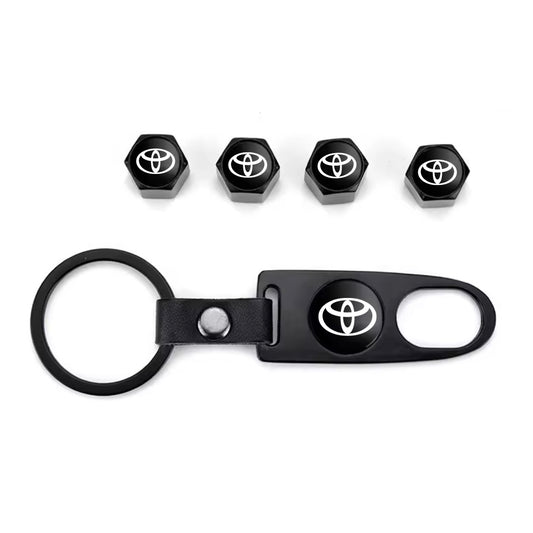 Toyota Black Keychain & Valve Cap Bundle – Keychain + 4 Aluminum Tire Valve Caps
