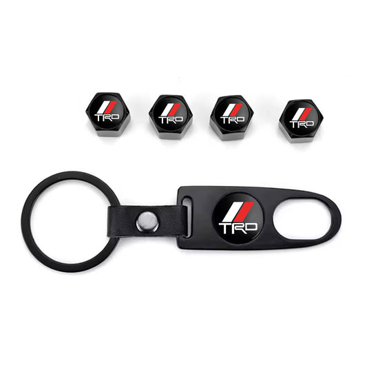 TRD Style Black Keychain & Valve Cap Bundle – Aluminum Tire Valve Caps + Keychain Set